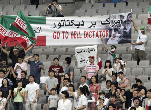 Protesters at a soccer match in South Korea do not sugarcoat their message to the Iranian regime.
