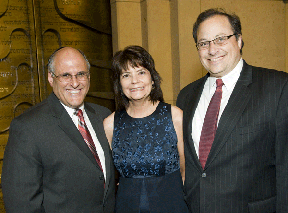 Rabbi Harold Kravitz (left), synagogue president Heidi Schneider and Joel Mintzer are pictured at Adath Jeshurun Congregation’s Annual Meeting on June 25. (Photo: Jeffrey A Schmieg Photography)