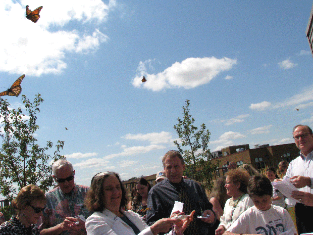 Butterflies rise above Heidi’s Garden on the Shaller Family Sholom East campus. (Photo: Mordecai Specktor)