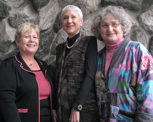 Recent visitors to the AJW offices from Hadassah are (l to r): Natalie Silverman, incoming president Marcie Natan, and Deborah Bearman Jewitt, who is from Minneapolis. (Photo: Mordecai Specktor)