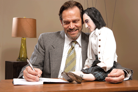 Mark Benninghofen as Sid Silver with Anne Frank marionette. (Photo: Sarah Whiting)