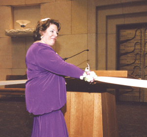The ribbon was cut on the sanctuary in 1995 by building chair Irene Bartram.