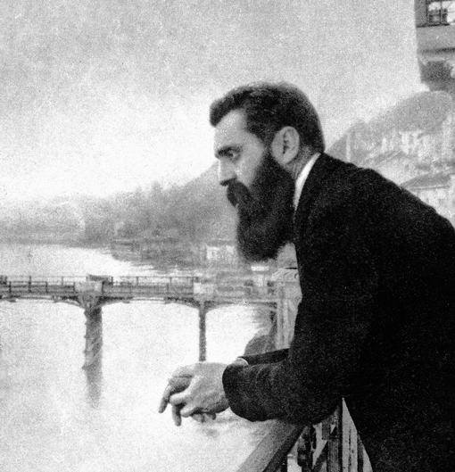 Theodor Herzl is pictured overlooking the Rhine on the balcony of Les Trois Rois Hotel at the Fifth Zionist Congress in Basel, Switzerland, in 1901. (Photo: Central Zionist Archive / Courtesy of the Simon Wiesenthal Center)