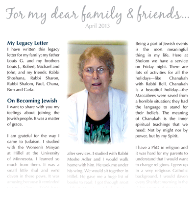 Hospice patient Miriam Moscato composed a Legacy Letter to pass on her values to family and friends.