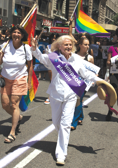 Edie Windsor was the plaintiff in the case that challenged the constitutionality of the Defense of Marriage Act (DOMA).