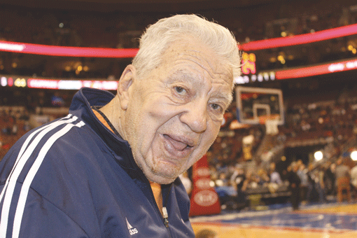 A self-proclaimed "one of a kind," Harvey Pollack at 91 continues to work courtside at Philadelphia 76ers home games. Photo: Hillel Kuttler/JTA.