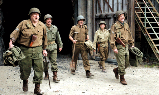 Pictured (l to r): John Goodman, Matt Damon, George Clooney, Bob Balaban and Bill Murray star in The Monuments Men. (Photo: Claudette Barius / Columbia Pictures)