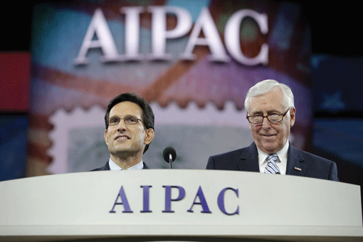U.S. House of Representatives Majority Leader Eric Cantor, R-Va. (left), and Minority Whip Steny Hoyer, D-Md., deliver remarks during the American Israel Public Affairs Committee’s Policy Conference in Washington. (Photo: Somodevilla / Getty Images)