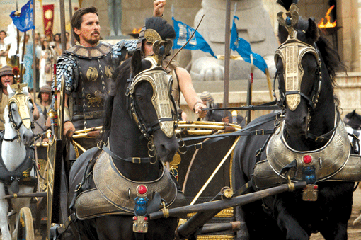 Moses (Christian Bale) rides triumphantly into battle in a scene from Exodus: Gods and Kings, which opened in wide release on Dec. 12. (Photo: Kerry Brown)