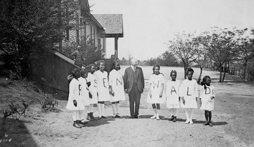 Julius Rosenwald with students from a Rosenwald school. (Photo: Courtesy of Fisk University, John Hope and Aurelia E. Franklin Library, Special Collections)