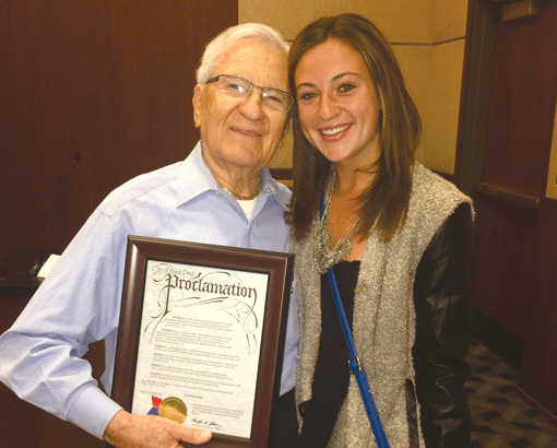 Mia Rafowitz pictured with her grandfather, Sam Rafowitz on May 9, which was declared Sam Rafowitz Day by the City of Saint Paul. (Photo: Courtesy of Mia Rafowitz)