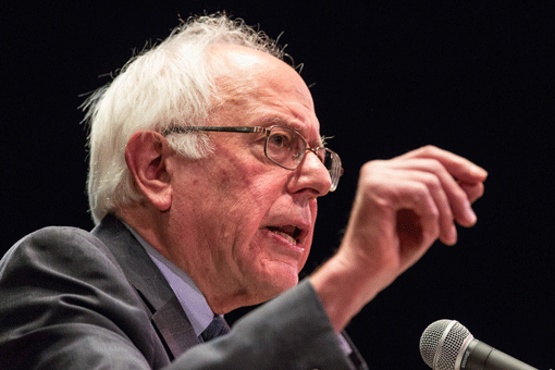 Democratic presidential candidate Bernie Sanders delivering a speech on financial reform in New York on Jan. 5. (Photo: Andrew Burton / Getty Images)