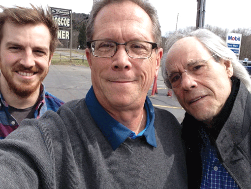 The men behind the film Robert Klein Still Can’t Stop His Leg — producer and cinematographer Brennan Vance (left), producer and director Marshall Fine (center), and comedian Robert Klein — pose for a selfie. (Photo: Courtesy of Marshall Fine)