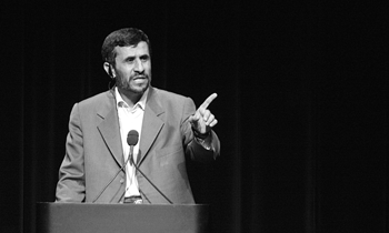 Iranian President Mahmoud Ahmadinejad, seen here addressing an audience at Columbia University in September 2007, again announced this week that Iran is committed to enriching uranium, ostensibly for a peaceful nuclear energy program. (Photo: Daniella Zalcman)