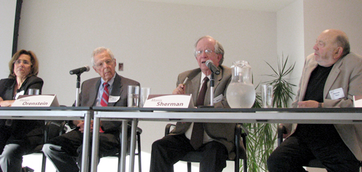Participating in the Cardozo Societys panel discussion were (l to r): Judge Roberta Levy, Melvin Orenstein, Morris Sherman and Kenneth Tilsen. (Photo: Mordecai Specktor)