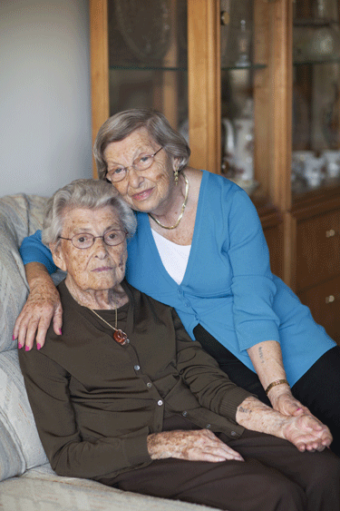 A portrait of Holocaust survivors Eva Gross (right) and her mother, the late Ella Weiss, are included in Survivors: A Transfer of Memories, an exhibit by photographer David Sherman that is on display at Sholom West. (Photo: David Sherman)