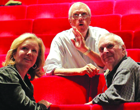 John Kander (right) confers with director Susan Stroman and lighting designer Ken Billington in the Guthrie’s McGuire Proscenium Stage last week, during rehearsals for The Scottsboro Boys. (Photo: Paul Kolnik)