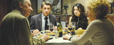 Arthur Martin (Jacques Gamblin, second from left) invites non-Jewish girlfriend Baya Benmahmoud (Sara Forestier) for an uncomfortable dinner with his folks. (Photo: Courtesy of Music Box Films)