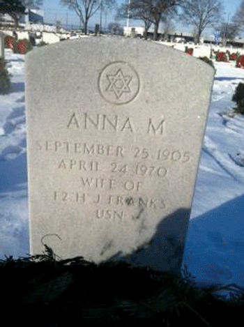 At Fort Snelling National Cemetery in St. Paul, a wreath was placed on the grave of Anna Franks, the wife of H.J. Franks, of the U.S. Navy. Her grave is marked with a Star of David. (Photo: Courtesy of Stacey Dinner-Levin)
