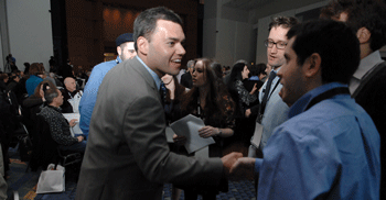 Peter Beinart, who called this week for a boycott of West Bank goods, meets students at the J Street national conference in February 2011. Beinart is due to keynote this years conference by the liberal pro-Israel group at the end of the month. (Photo: Courtesy of J Street) 