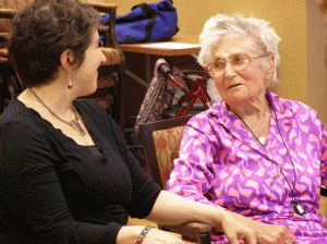 Ida Arbeit (right) talks to Carla Vogel about New York’s Central Park during a recent dance rehearsal at the Wellington in St. Paul. (Erin Elliott)