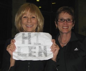 Marilyn Horowitz (left) has a message for her husband. She, along with Idy Garvis, are now at Kibbutz Ma'agan, an idyllic resort on the shores of Lake Kinneret (Sea of Galilee).