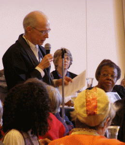 Ken Ford, of the Clouds in Water Zen Center in St. Paul, offered his thoughts on liberation and said, “We still have a lot to learn.” (Photo: Erin Elliott)